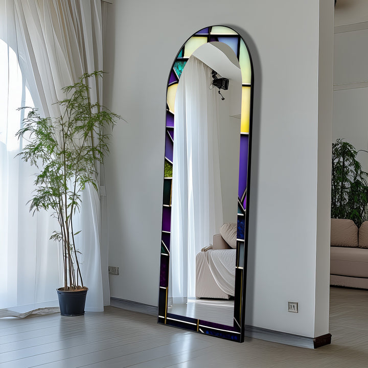 Modernes geometrisches Paneeldesign – gebeizter Standspiegel 