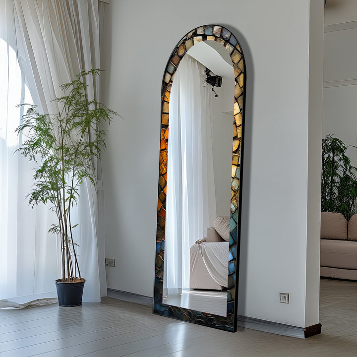 Rustic Arched Mirror – Mosaic Floor Mirror