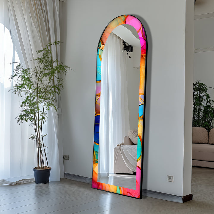 Golden Elegance – Mosaic Floor Mirror