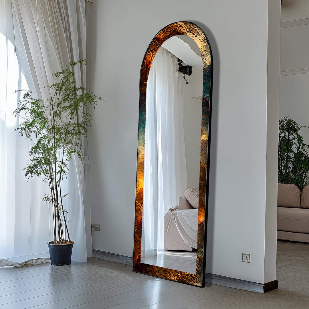 Molten Copper Texture Print – Abstract Floor Mirror