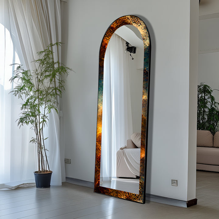 Molten Copper Texture Print – Abstract Floor Mirror
