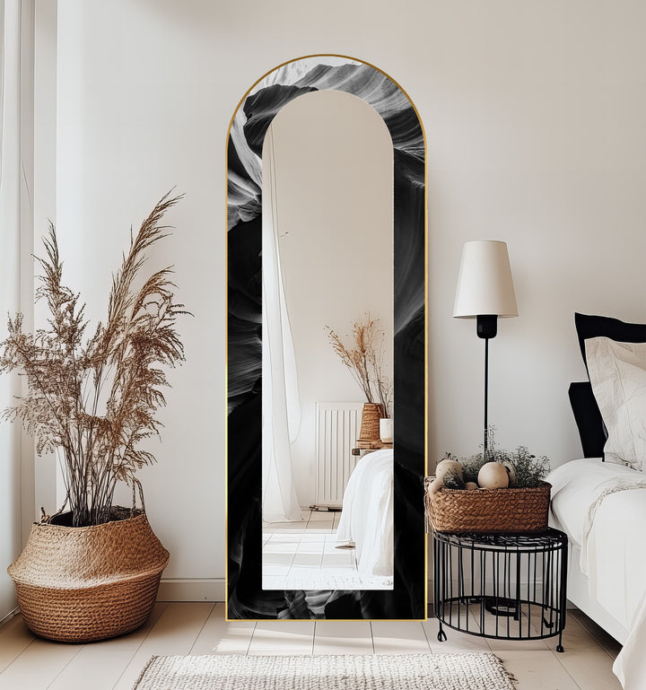 Obsidian Echo – Black Marble Texture Floor Mirror