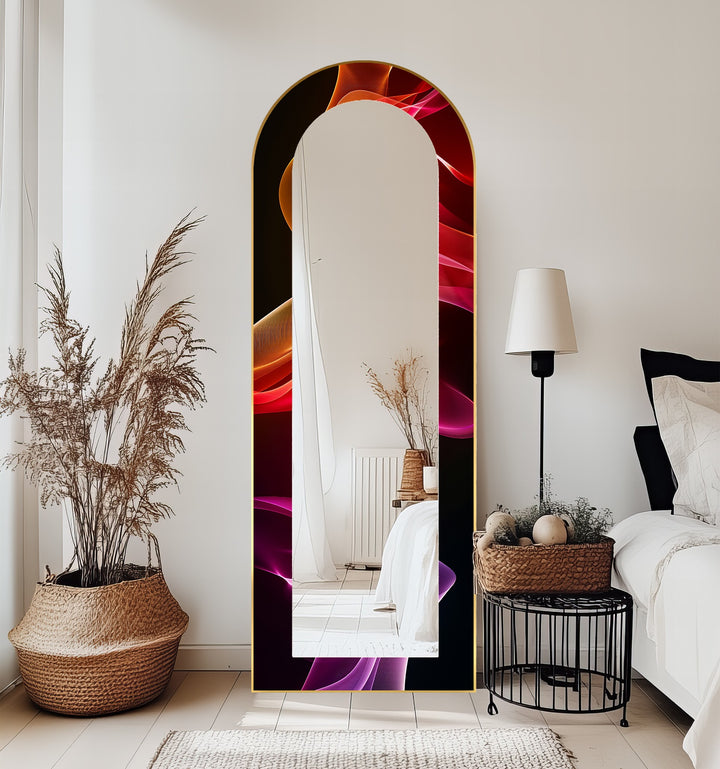 Crimson Drift – Flowing Lightwave Floor Mirror
