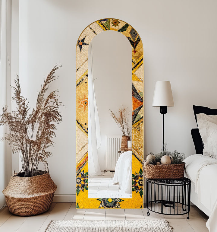 Golden & Brown Elegance – Mosaic Floor Mirror