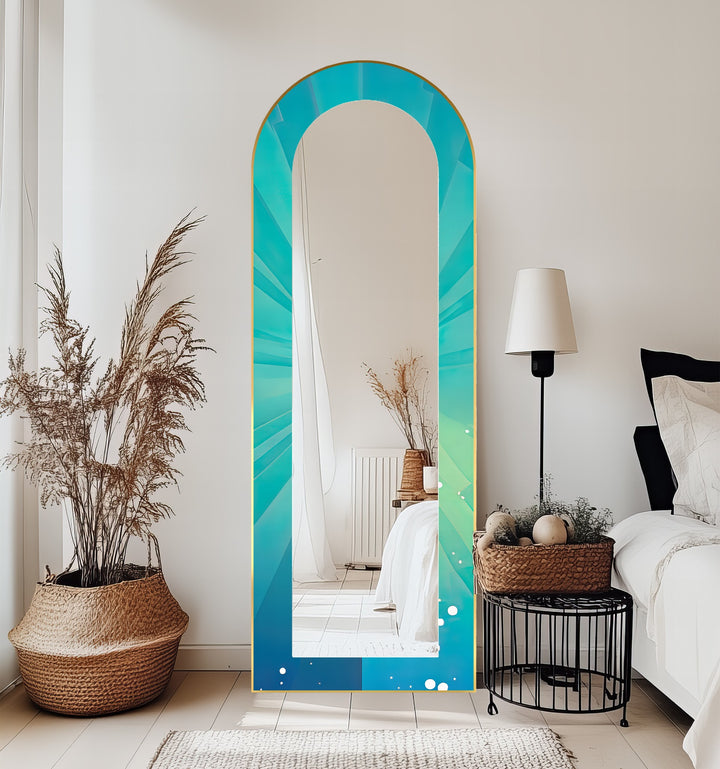 Ocean Glow – Aqua Gradient Radiant Arch Abstrakter Standspiegel 