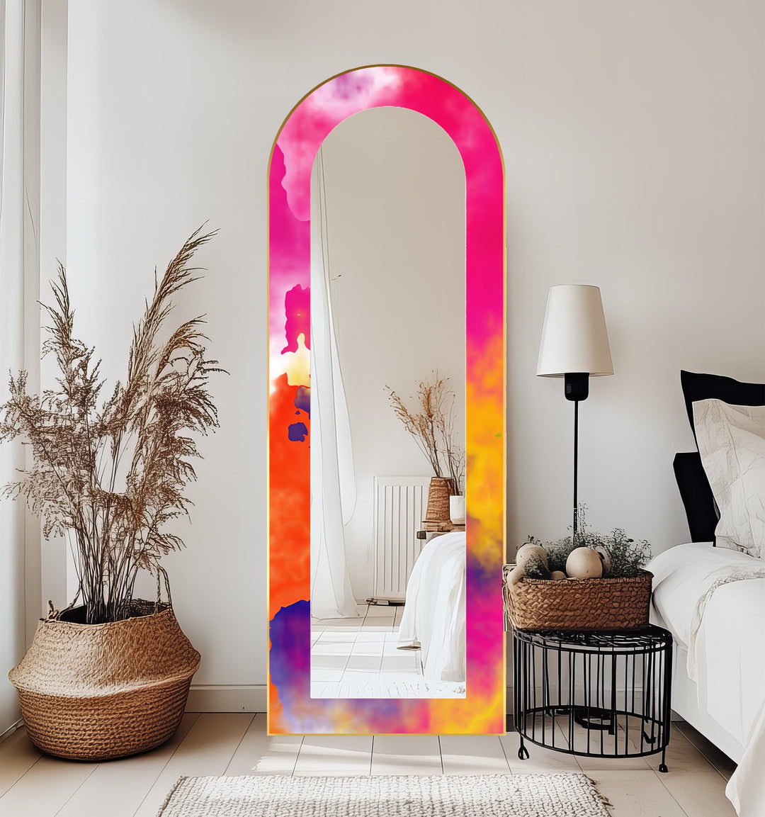 Fließendes Pink und Orange – Abstrakter Standspiegel 