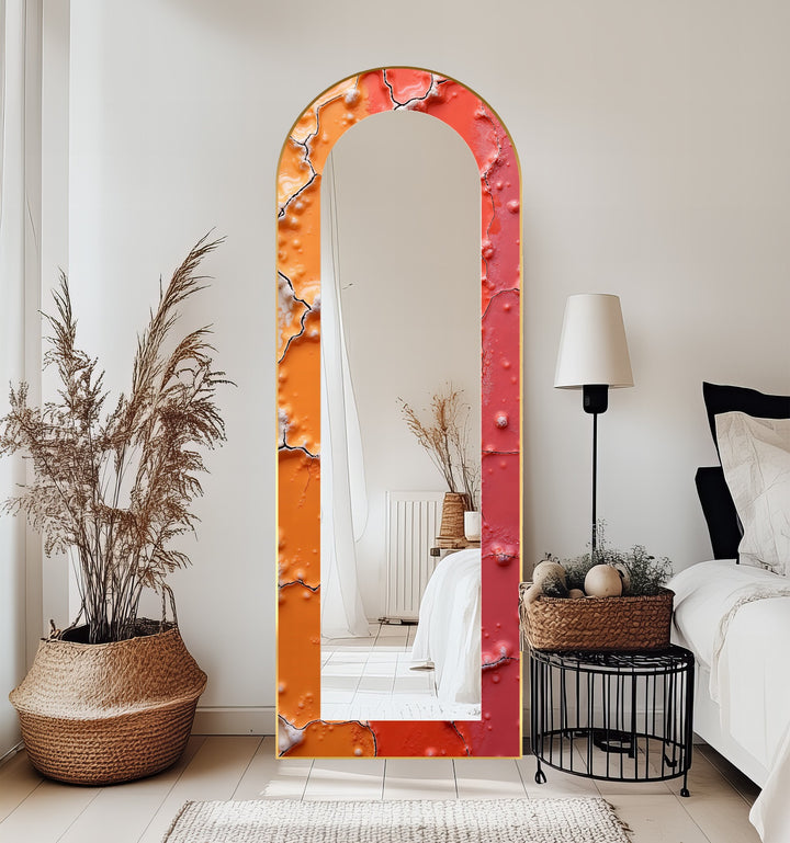 Cracked Lava Red &amp; Orange – Gebeizter Standspiegel 