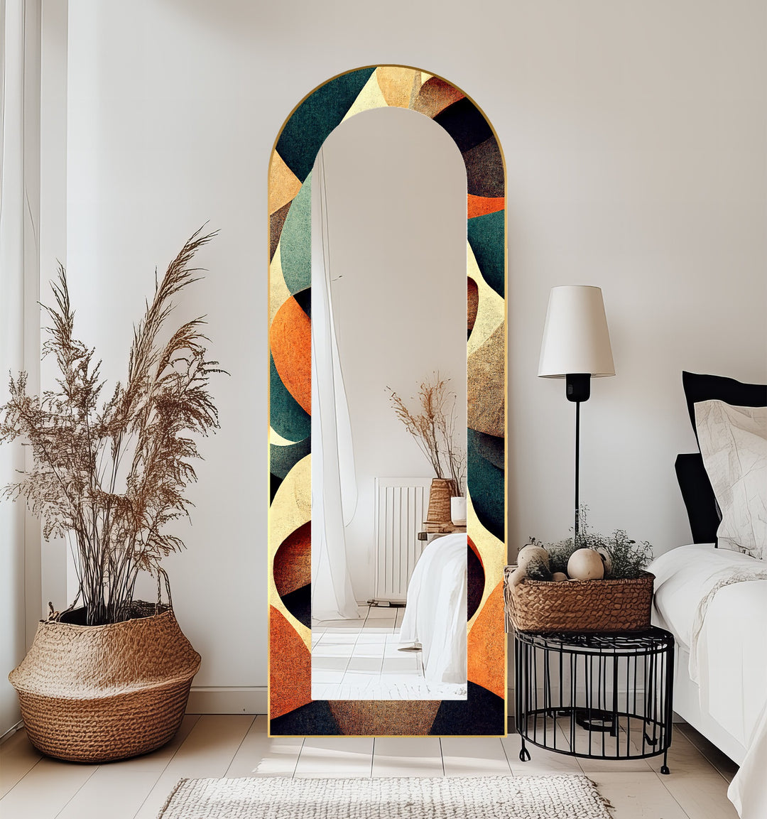 Retro Flow – Mid-Century Geometric Pattern Floor Mirror