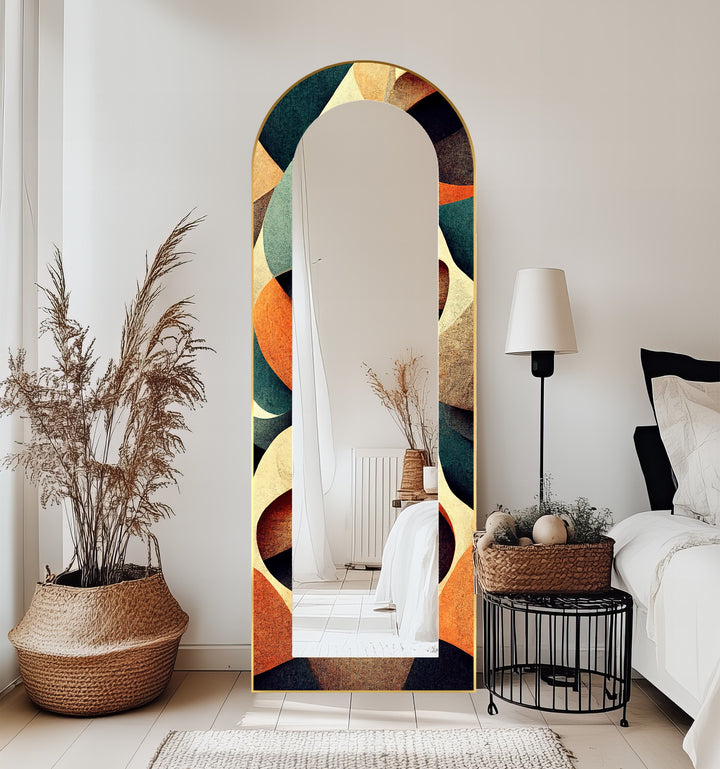 Retro Flow – Mid-Century Geometric Pattern Floor Mirror