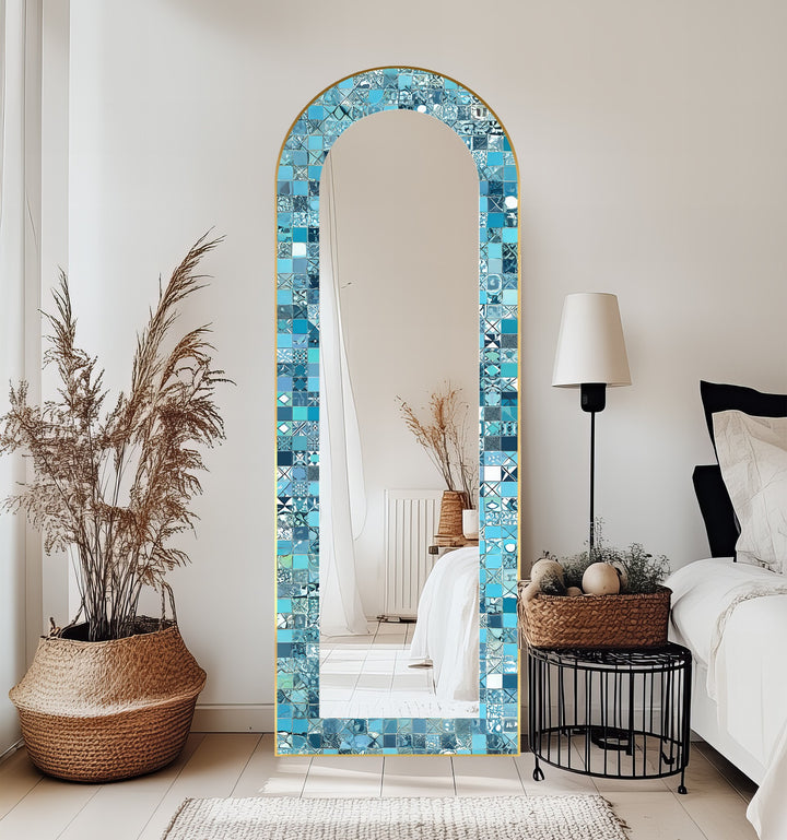 Turquoise Blue Tile-Inspired – Mosaic Floor Mirror