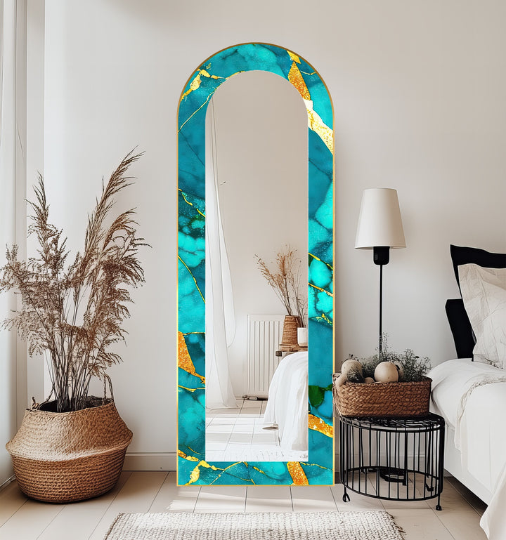 Oceanic Gold Veins – Marble Floor Mirror