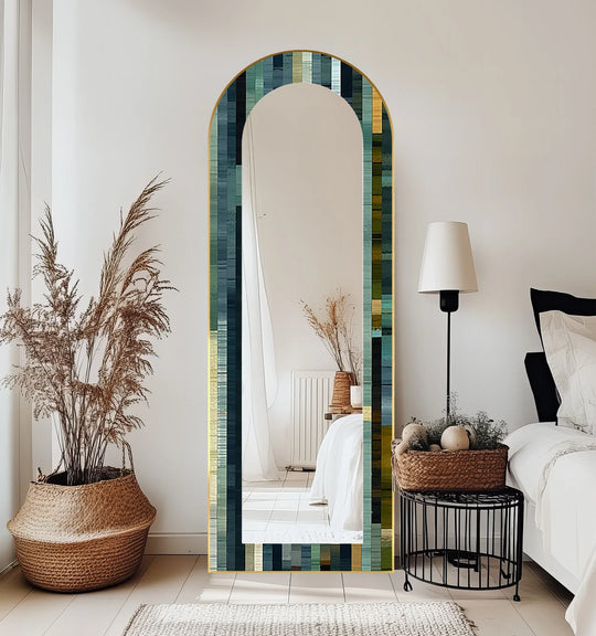 Deep Blue & Olive Linear - Mosaic Floor Mirror - MyPhotoStation