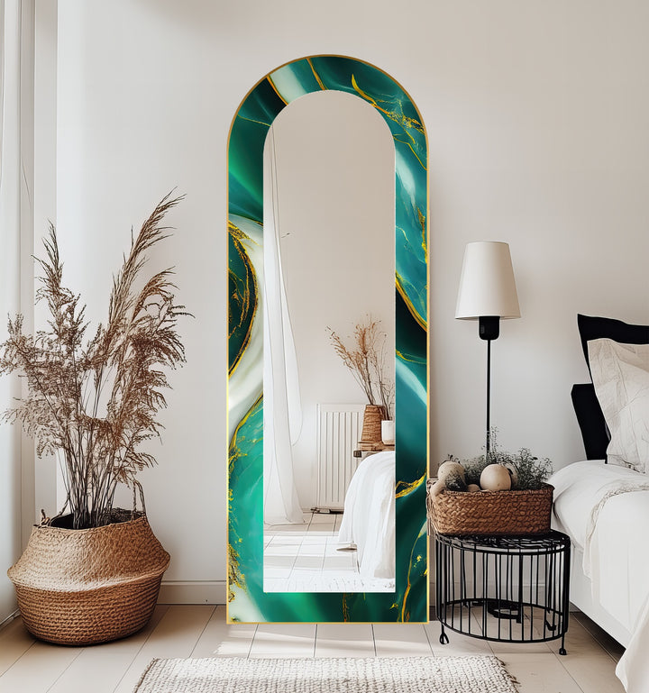 Emerald Aurora Veins – Marble Floor Mirror