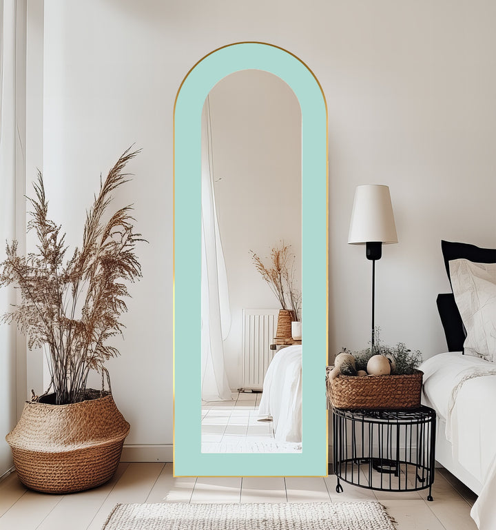 Serene Mist – Light Aqua Abstract Floor Mirror