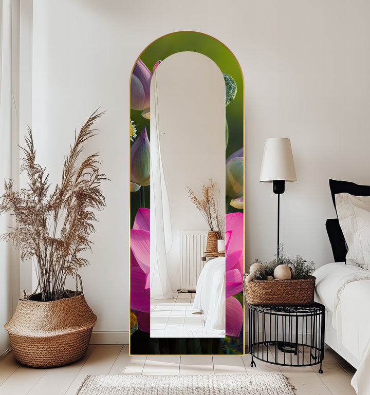 Sacred Bloom – Pink Lotus Botanical Floor Mirror
