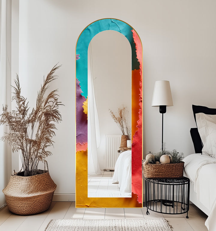 Ripped Rainbow Waves – Abstract Floor Mirror