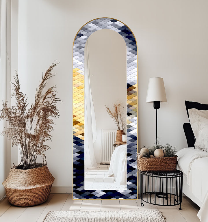 Silber, Gold &amp; Marine Geometrisch - Gebeizter Standspiegel 