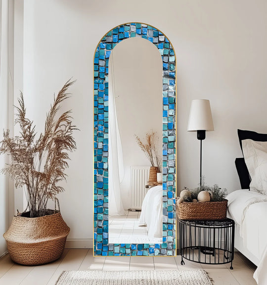 Textured Aqua Stone Mosaic – Full Lenght Floor Mirror - MyPhotoStation