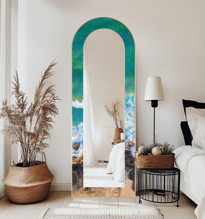 Coastal Horizon – Aerial Ocean Shoreline Floor Mirror