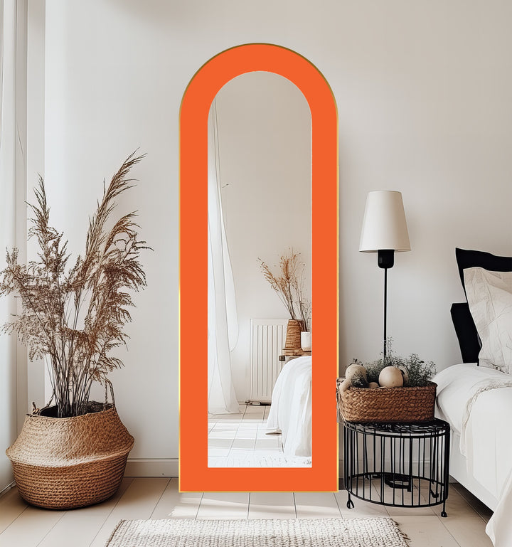 Tangerine Glow – Minimalist Orange Arch Floor Mirror