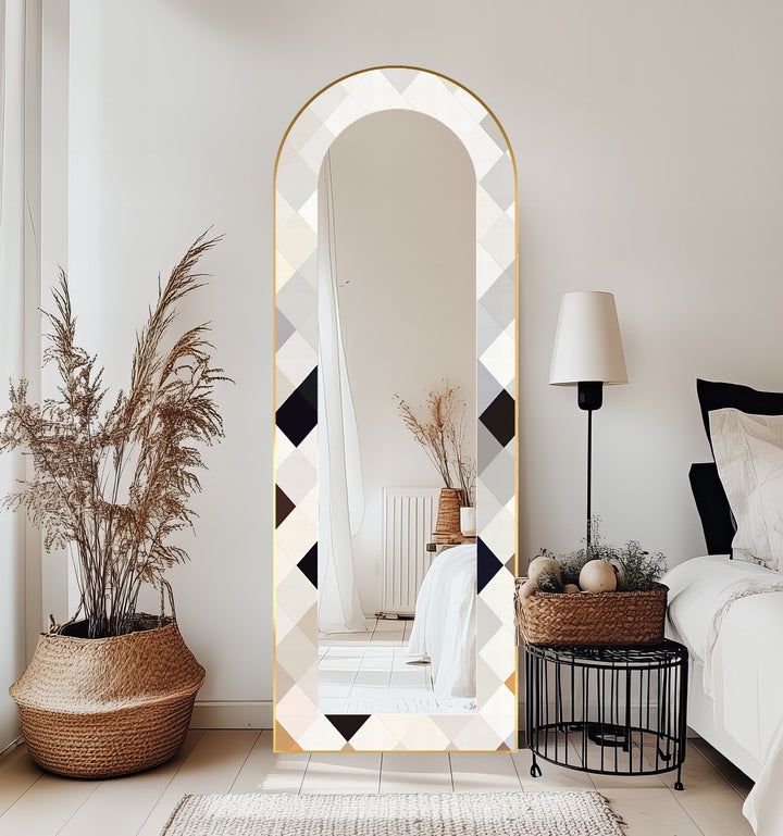 Ivory Diamond Glow – Mosaik-Standspiegel 