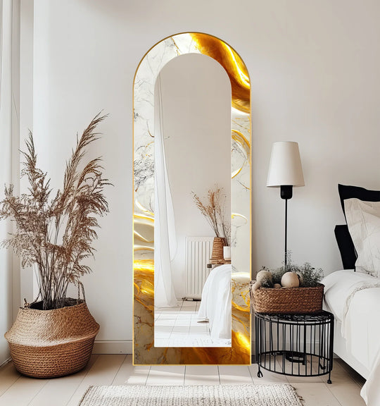 White Marble Glow – Abstract Floor Mirror - MyPhotoStation