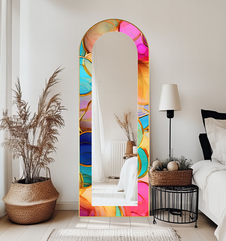 Golden Elegance – Mosaic Floor Mirror