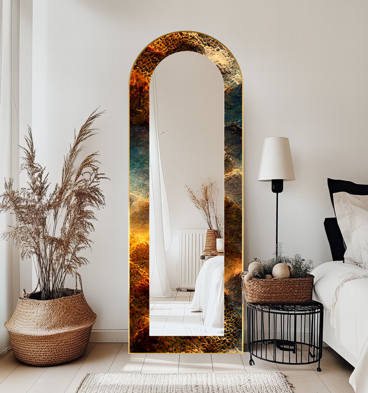 Molten Copper Texture Print – Abstract Floor Mirror