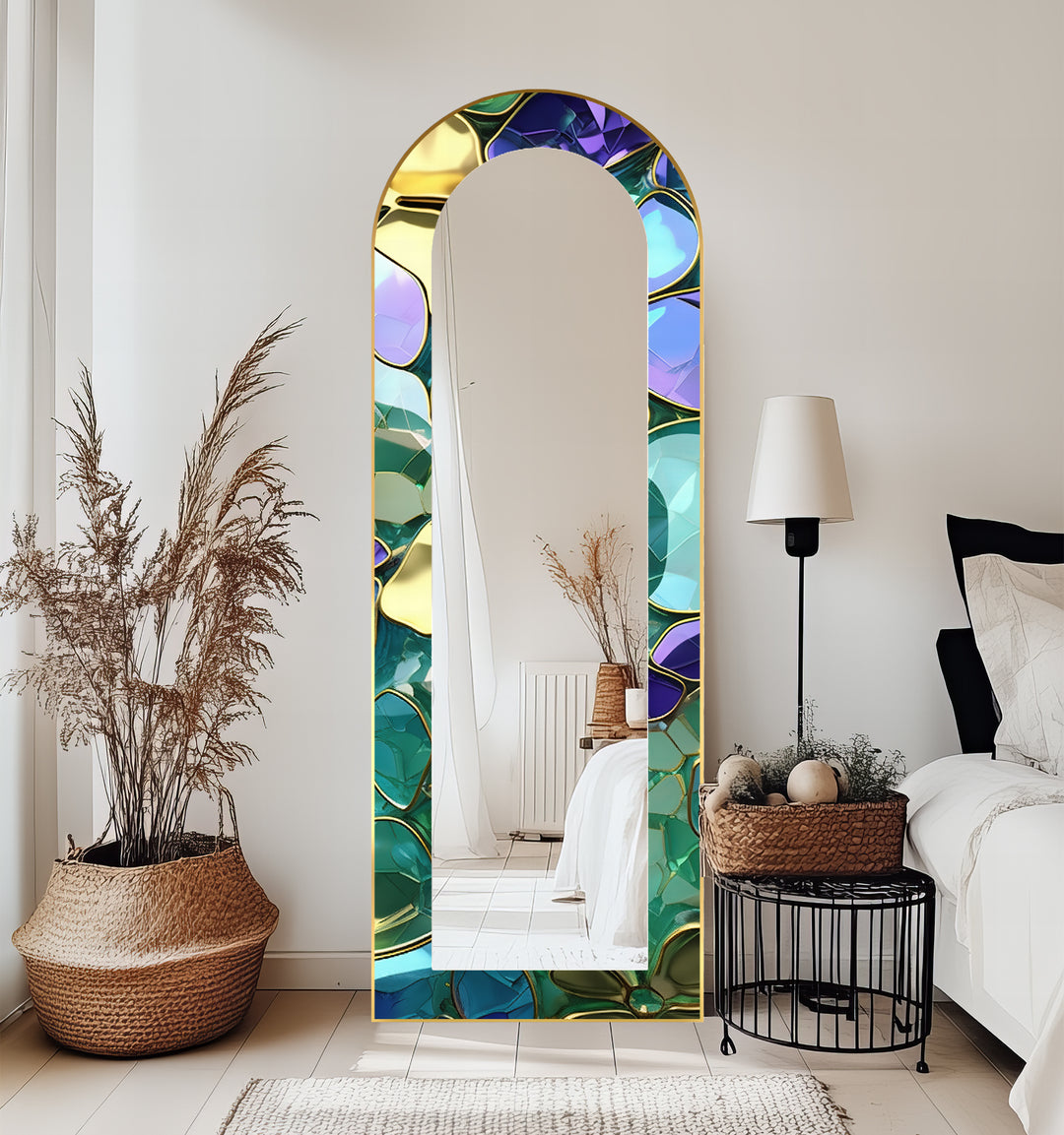 Luxe Gem-Tone Glass Effect – Abstract Floor Mirror