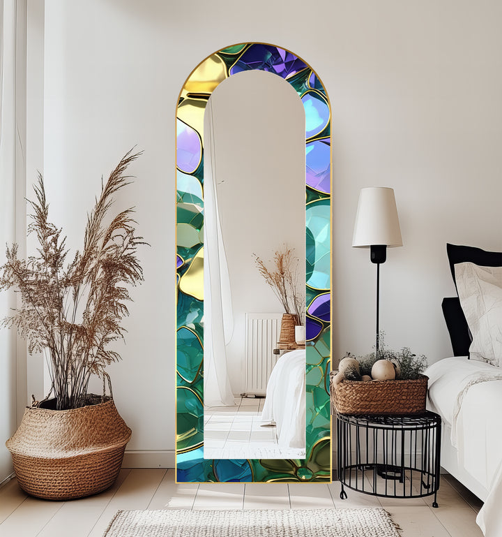 Luxe Gem-Tone Glass Effect – Abstract Floor Mirror