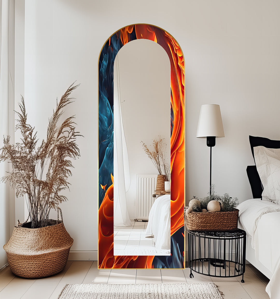 Fire & Ice Dual Flow – Abstract Floor Mirror