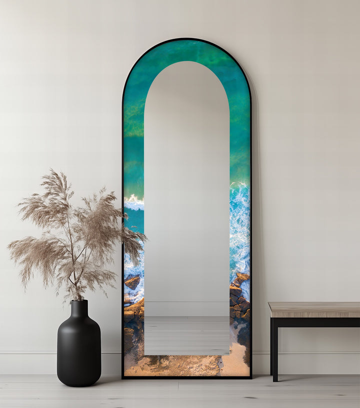 Coastal Horizon – Aerial Ocean Shoreline Floor Mirror