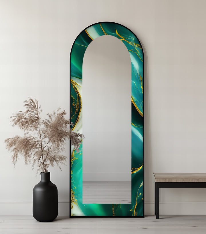 Emerald Aurora Veins – Marble Floor Mirror