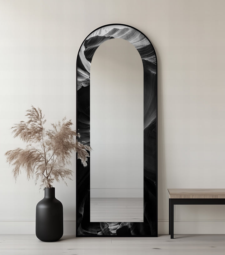Obsidian Echo – Black Marble Texture Floor Mirror
