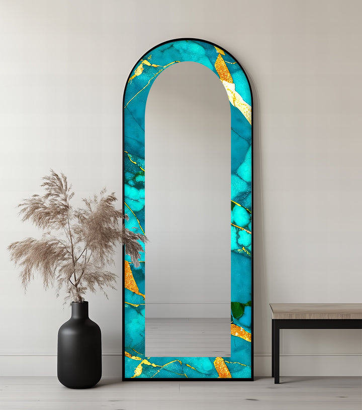 Oceanic Gold Veins – Marble Floor Mirror