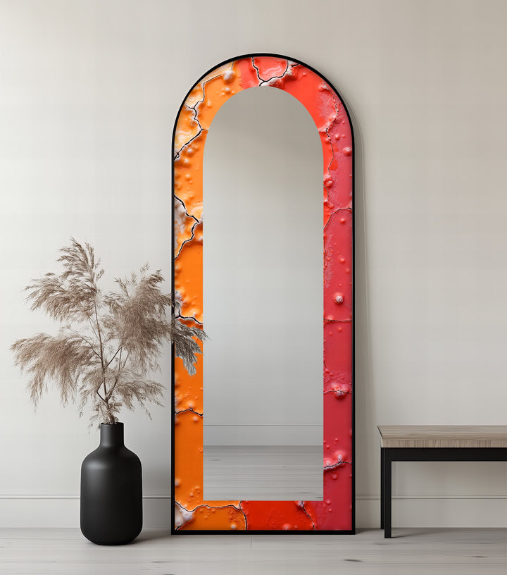 Cracked Lava Red &amp; Orange – Gebeizter Standspiegel 
