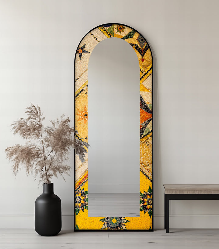 Golden & Brown Elegance – Mosaic Floor Mirror