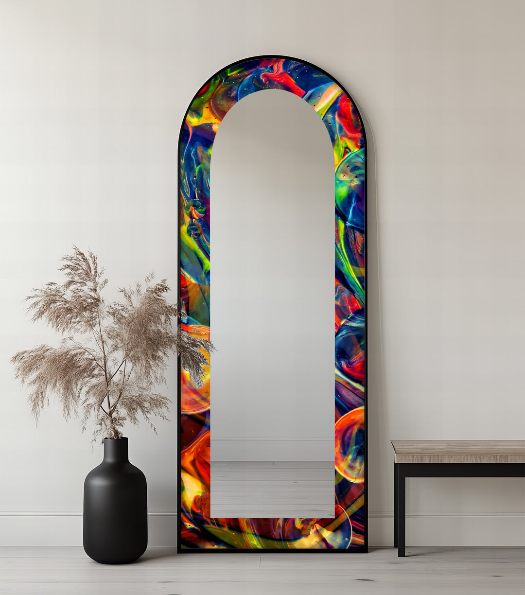 Cosmic Spectrum – Abstract Rainbow Swirl Floor Mirror