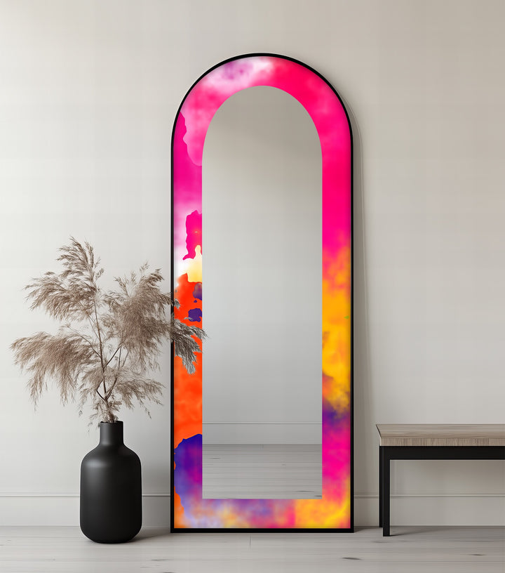 Fließendes Pink und Orange – Abstrakter Standspiegel 