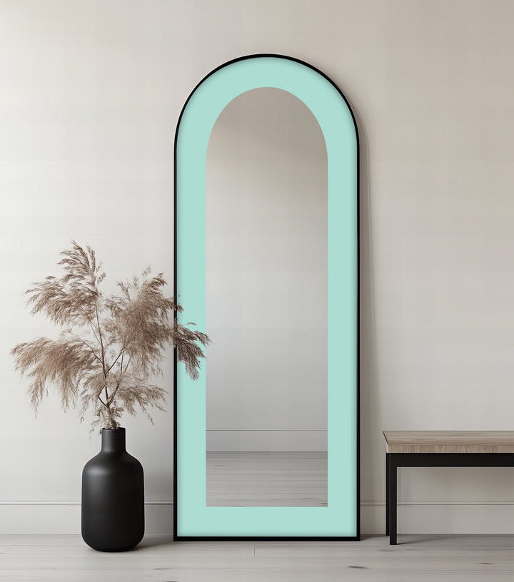 Serene Mist – Light Aqua Abstract Floor Mirror