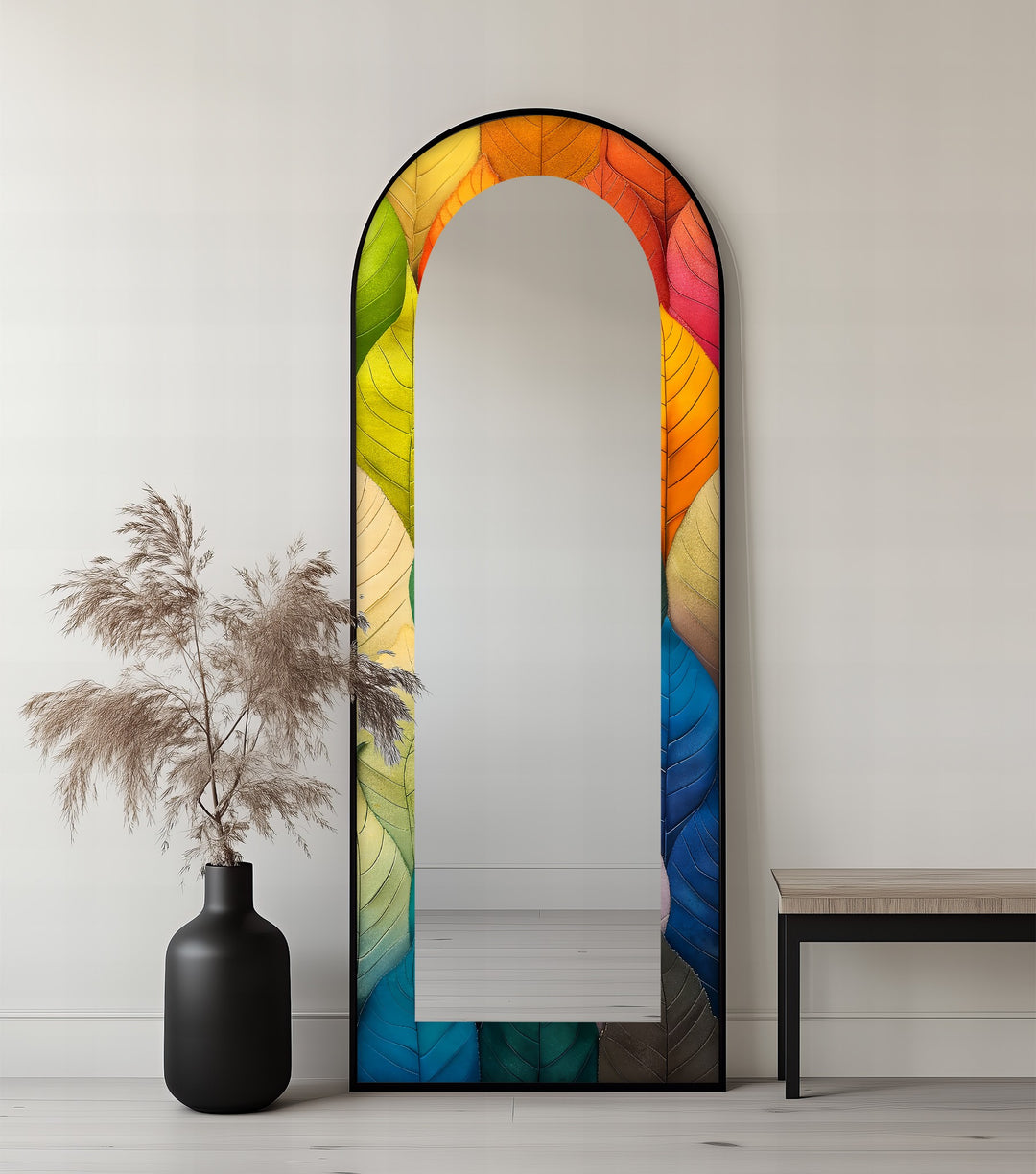 Botanic Spectrum – Abstrakter Standspiegel mit Blattmuster 