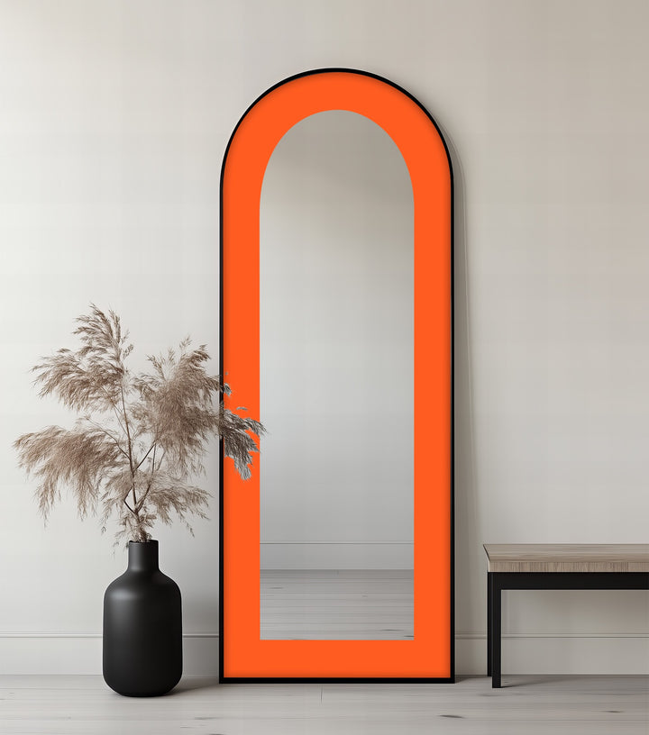 Tangerine Glow – Minimalist Orange Arch Floor Mirror