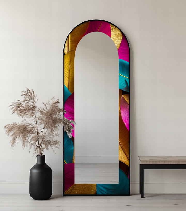 Jewel-Tone Feather - Abstract Floor Mirror