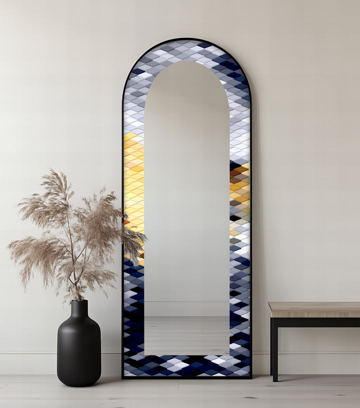 Silber, Gold &amp; Marine Geometrisch - Gebeizter Standspiegel 