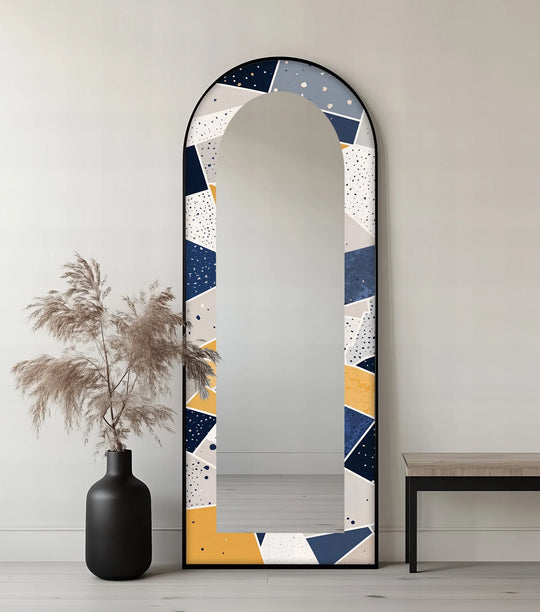 Navy & Mustard Geometry - Stained Floor Mirror - MyPhotoStation