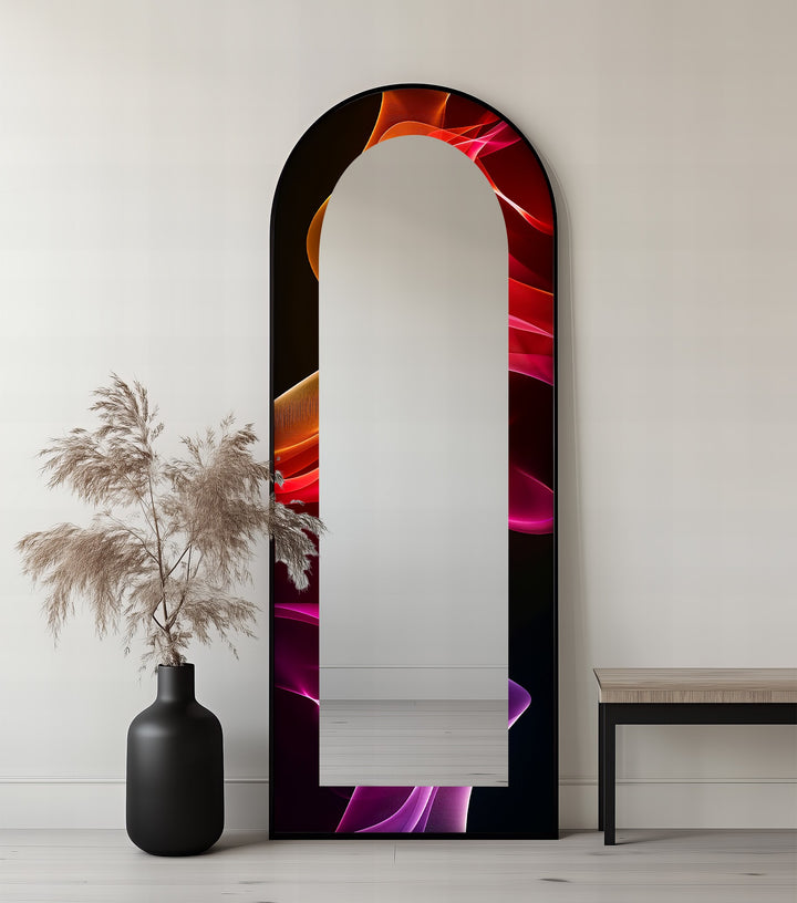 Crimson Drift – Flowing Lightwave Floor Mirror