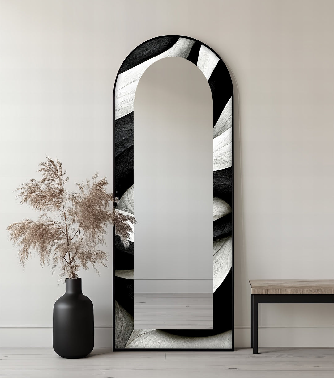 Black and White Wave - Full Lenght Floor Mirror