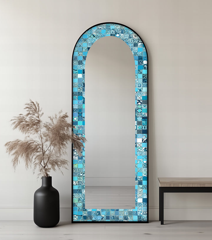 Turquoise Blue Tile-Inspired – Mosaic Floor Mirror