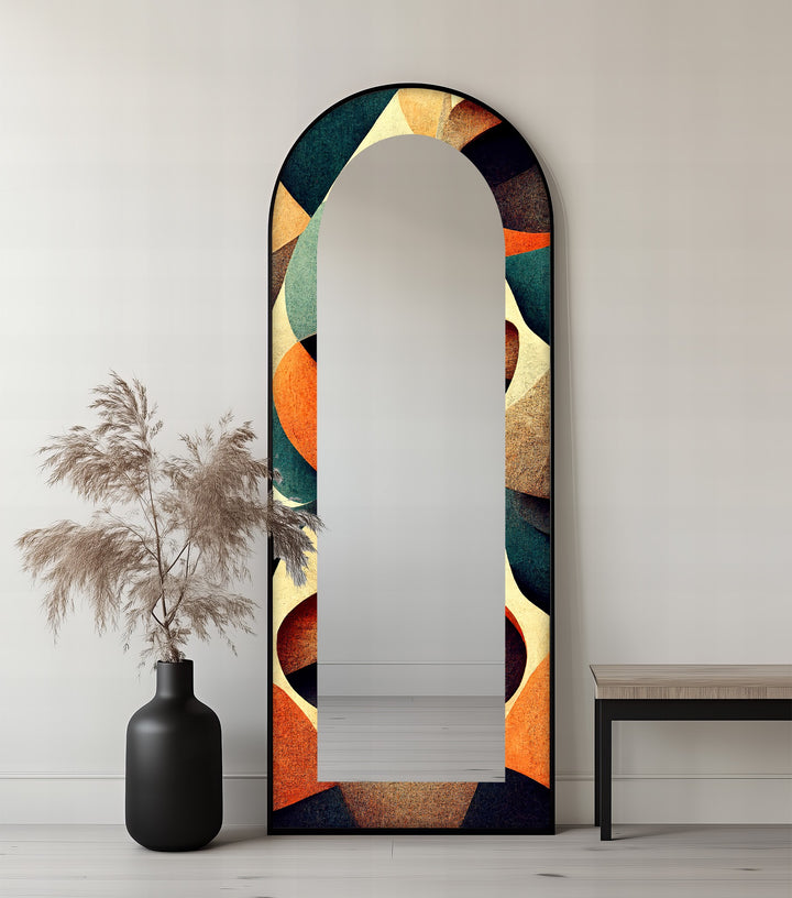 Retro Flow – Mid-Century Geometric Pattern Floor Mirror