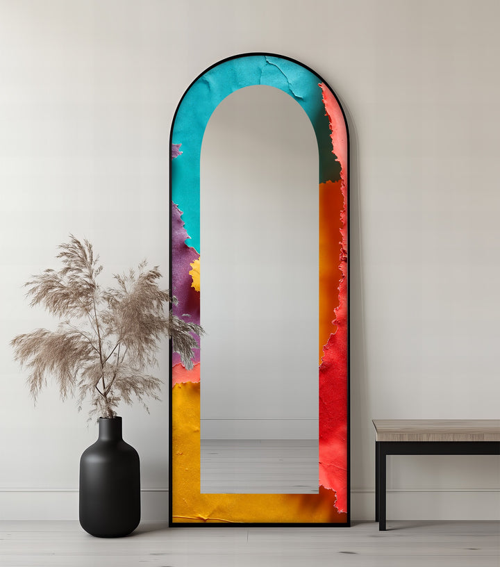 Ripped Rainbow Waves – Abstract Floor Mirror